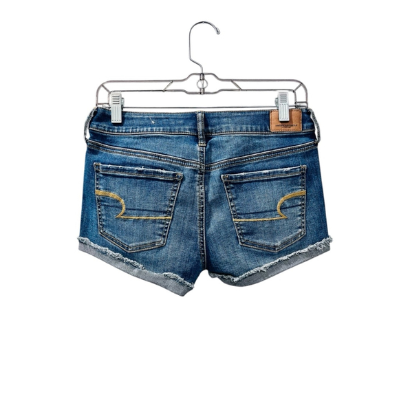 American Eagle Super Stretch X Shortie Shorts Size 4 Denim Jean Embroidered - Picture 4 of 5